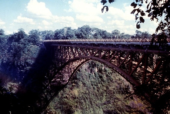 železnice, most, vedoucí, Rhodesii, Zambie, s výhledem, Zambezi, řeka, Victoria, spadá