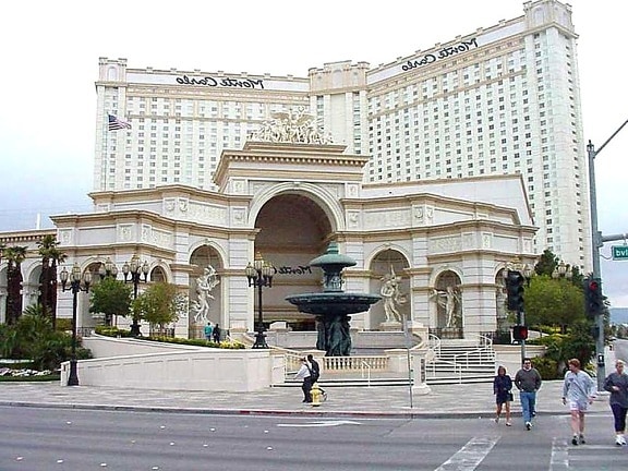 Vegas, Monte Carlo, fontaine, hôtel, casino, sculpture