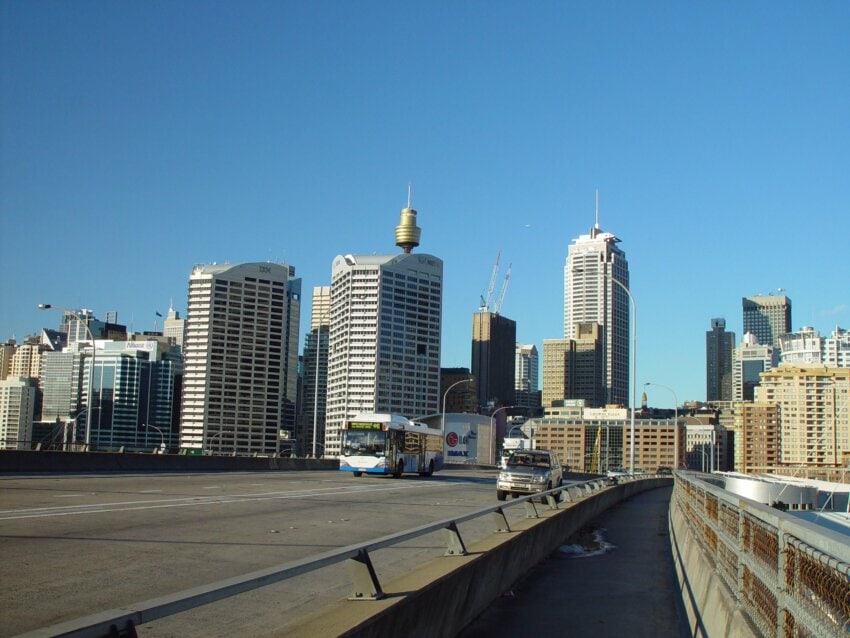 Free picture: sydney, skyline, freeway, woolstores