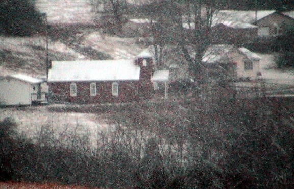 country, church, snowstorm