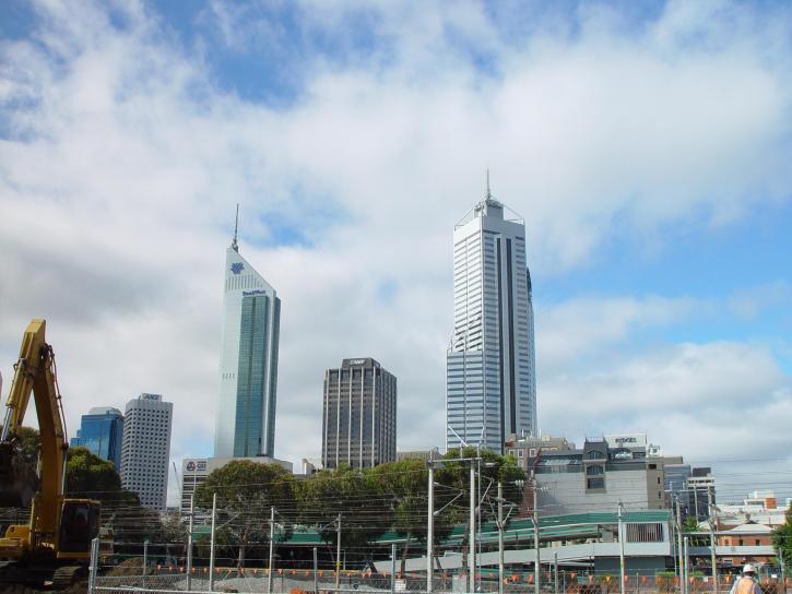 Perth, skyline, centrum