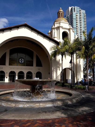 amtrak, station, fontaine, centre-ville, San Diego