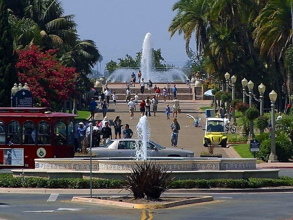 Balboa park, fontány, prado, gaslamps