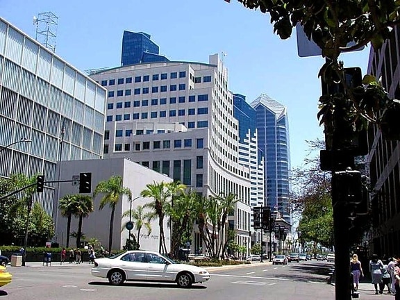 courthouse, street, city, buildings