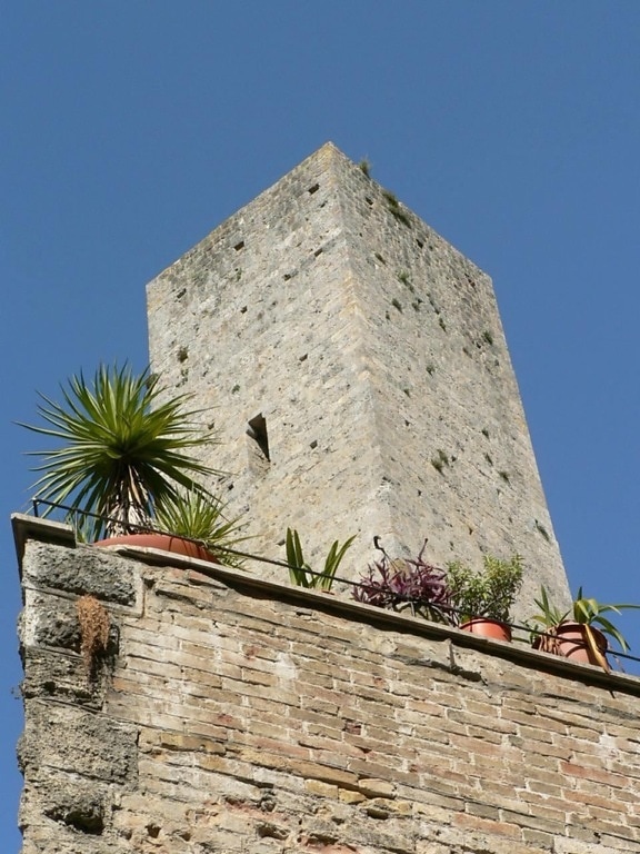 village, tower, stone