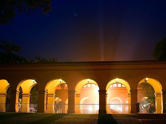 balboa, park, lights, night, arches