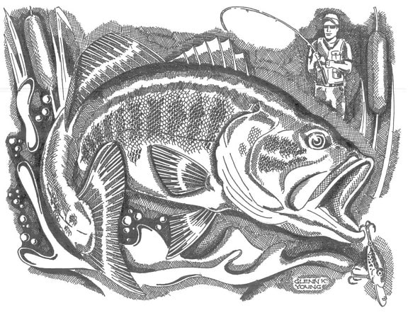 ilustración, los pescadores, la captura, el pescado, papel, blanco y negro, la técnica