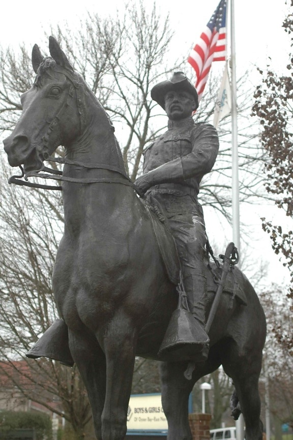statue, president, Theodore, Roosevelt, rough, rider, uniform, horseback