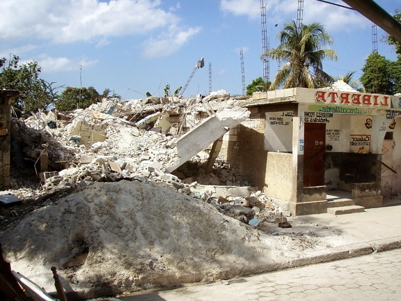 bâtiment, dévastateur, tremblement de terre