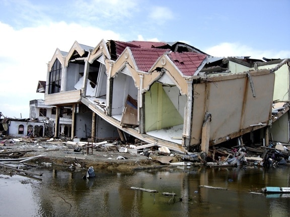 tsunami, inondazioni, completamente, distrutto, appartamento, edifici