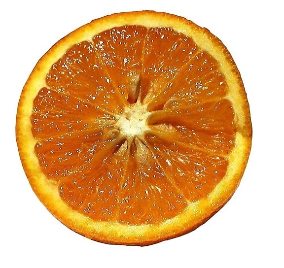 naranja, rodajas, fondo blanco