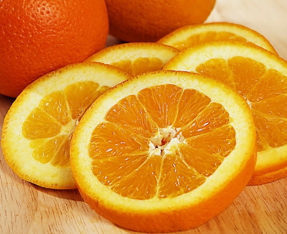 šest, kriške naranče, neobrezani, naranče