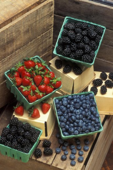 strawberries, blueberries, blackberries