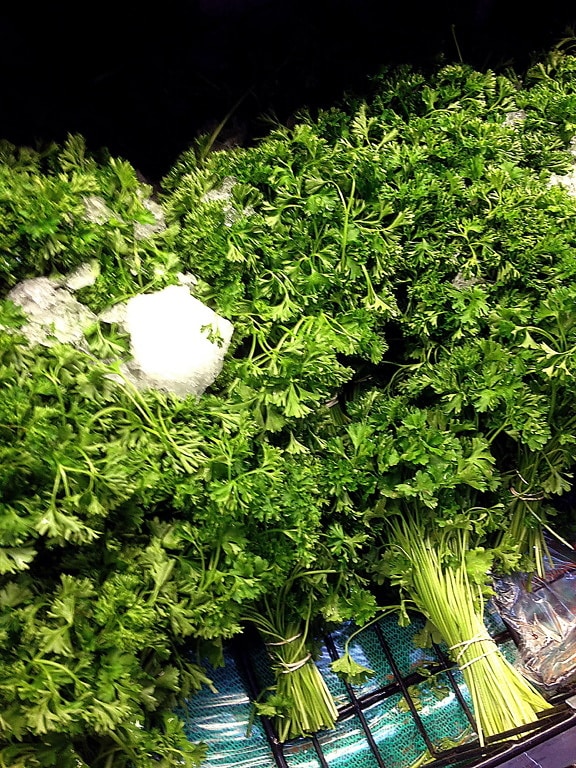 curly, parsley, petroselinum, crispum, arranged, stack, bunched, groupings
