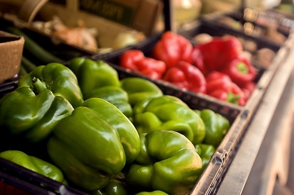 up-close, basket, green, bell peppers