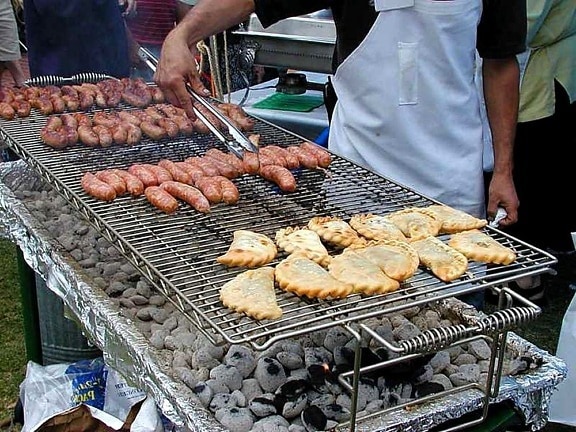 grilling, sausages, empanadas, barbecue, charcoal