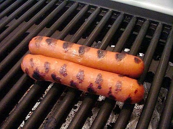two, hotdogs, grilling