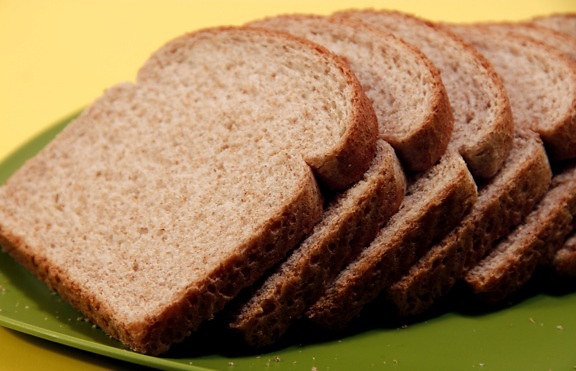 several, slices, wheat, bread, set, green, plate