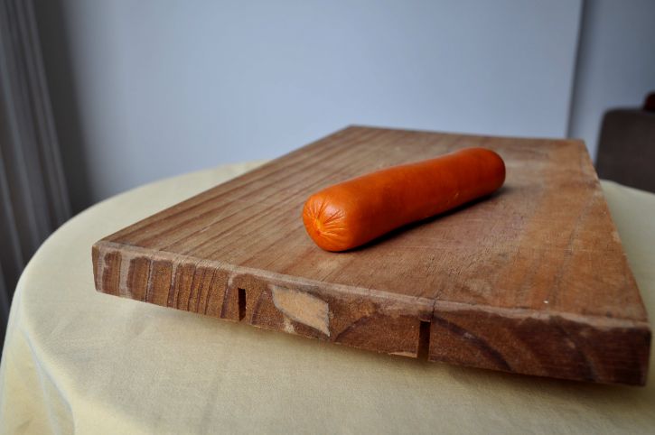 sausage, wooden, board