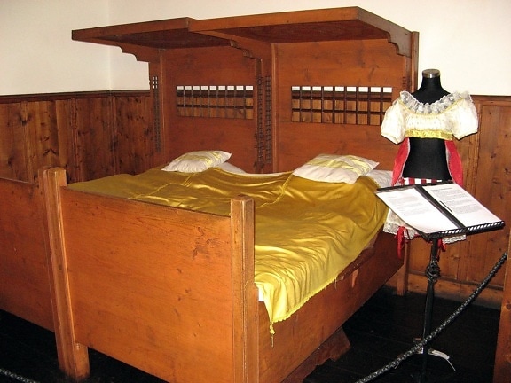starý, postele, nábytok, drevo, izba