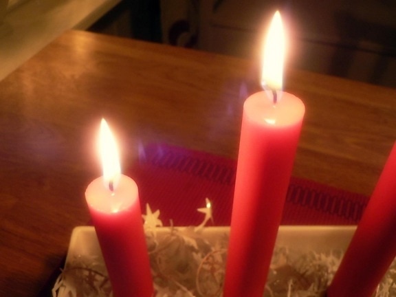 red, Christmas, candles, fire