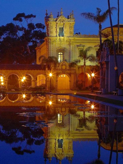 balboa, parks, ponds, reflections, lights, night, morning