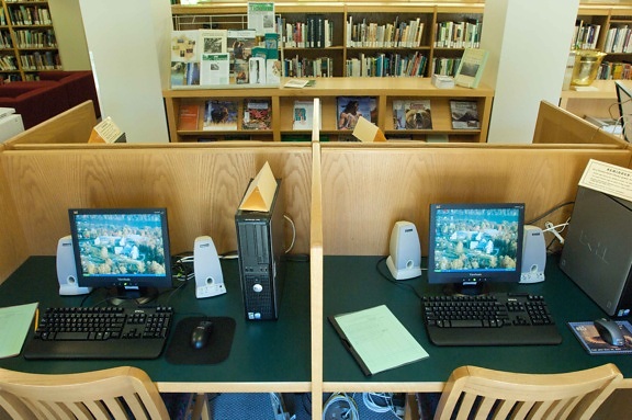 computadora, estaciones, la conservación, la biblioteca