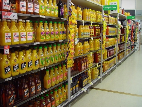 shelves, racks, fruit, juice
