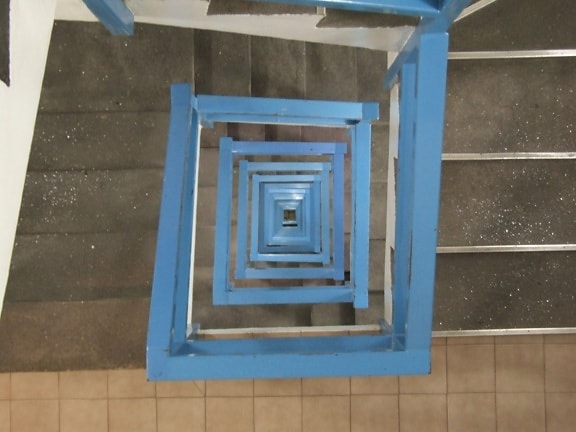 stairwell, blue, railing
