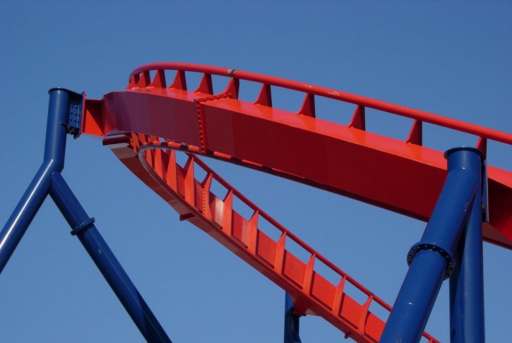 rood, roller coaster, track, blauw, ondersteunt