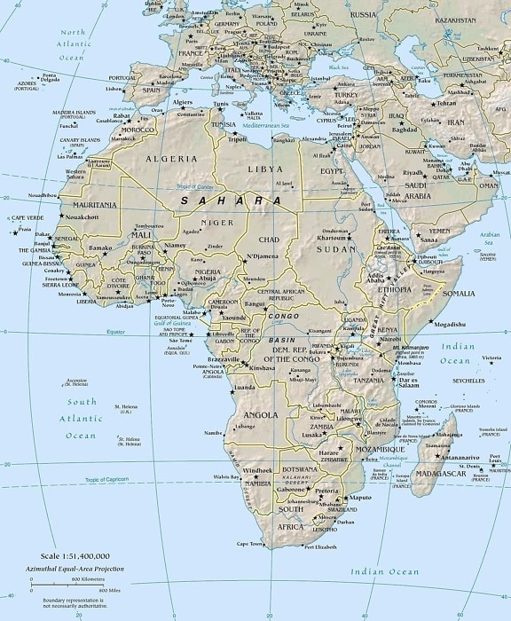 Afrika, geografie, politická, mapa