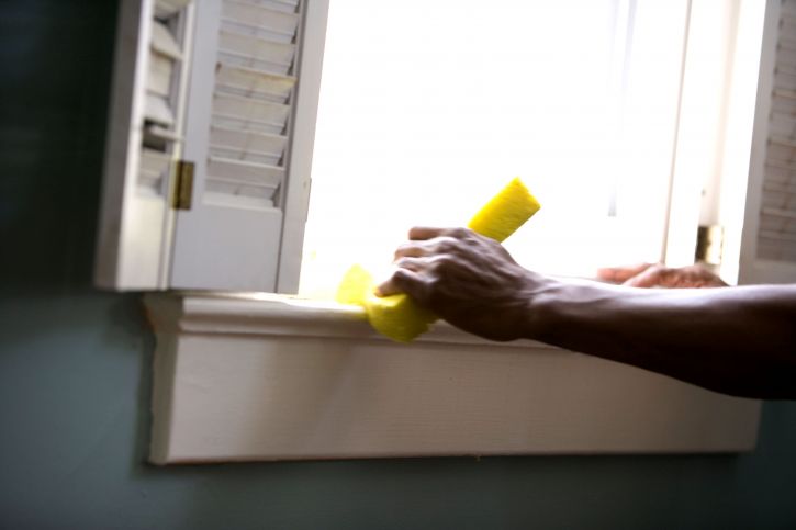 African American, čišćenje, prozor, dom