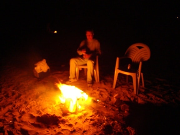 beach, fire, night