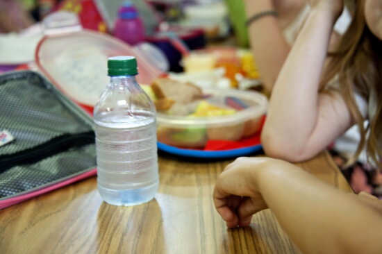 bottle, water, table