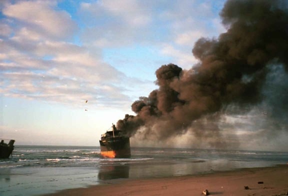 burning, ship