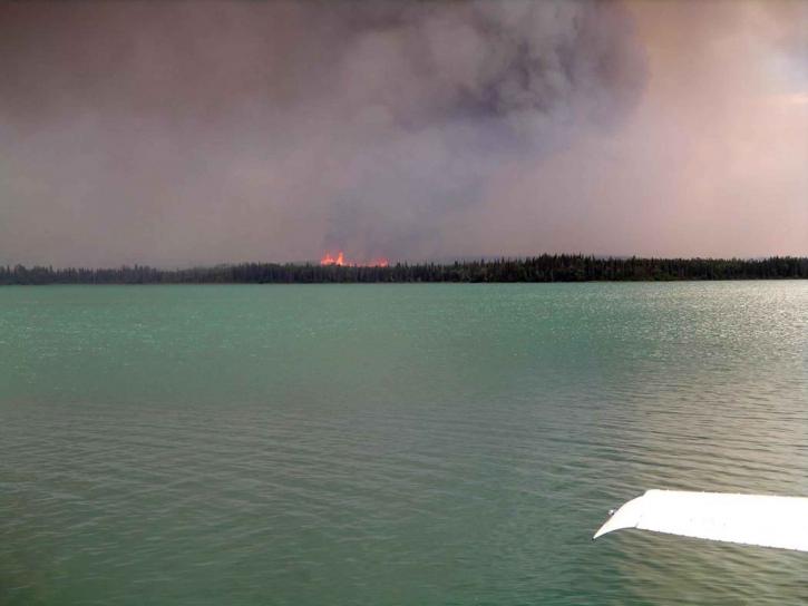 Skilak lake, smoke, fire