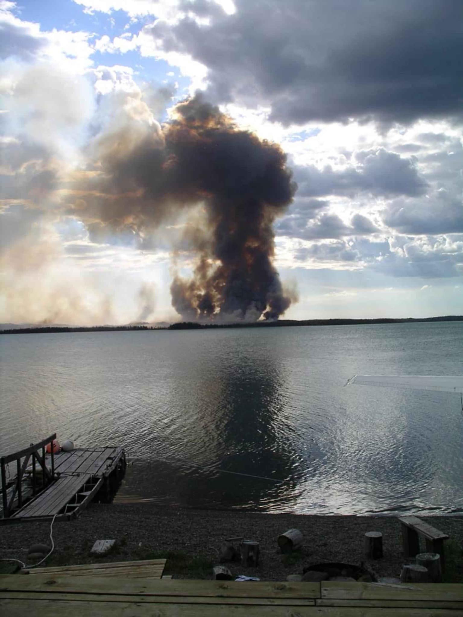 fire. <b>smoke</b>. lake. 