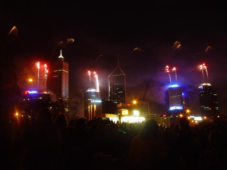 fireworks, launched, buildings
