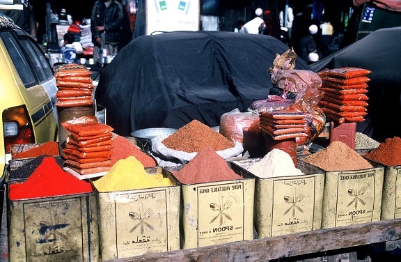 일반, 아프가니스탄, 시장, 장면, 디스플레이, 다양 한, 음식, 제품, 향료