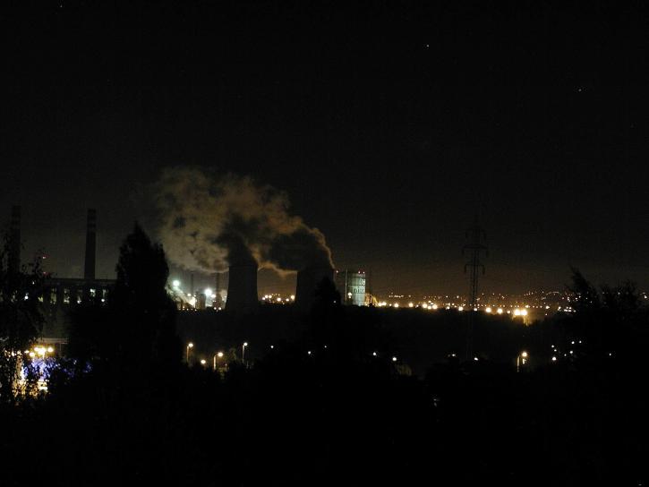 průmyslové, město, noc