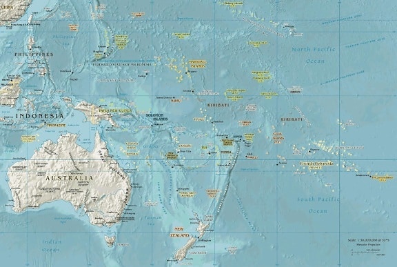 oceanía, geopolítico, mapa, oceanía