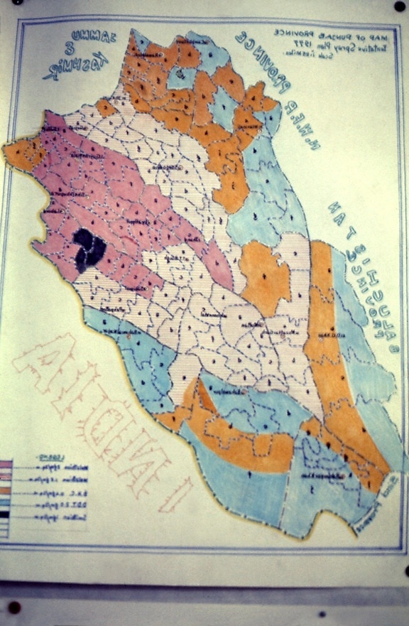 map, illustrates, tentative, area, sprayed, malathion