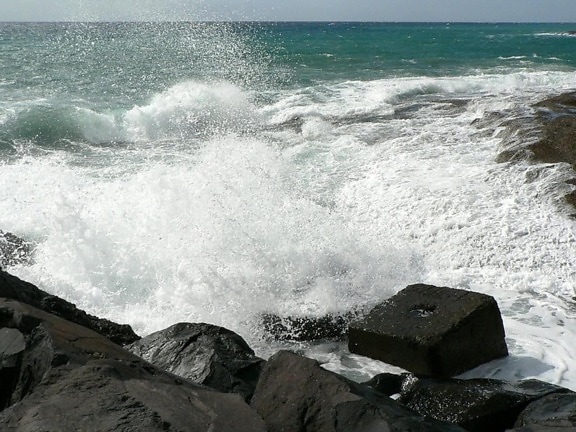 waves, breaking, pier, beach