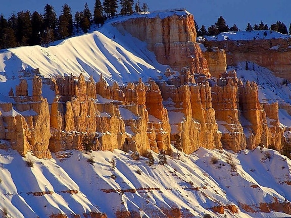Bryce, kanjon, krajolik, snijeg, zima, izlazak sunca
