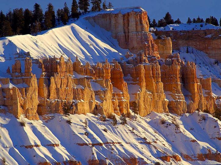 Bryce canyon, landskab, sne, vinter, sunrise