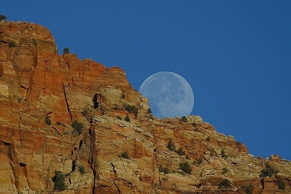 moonrise, cliffs, Zion, scenic, landscape