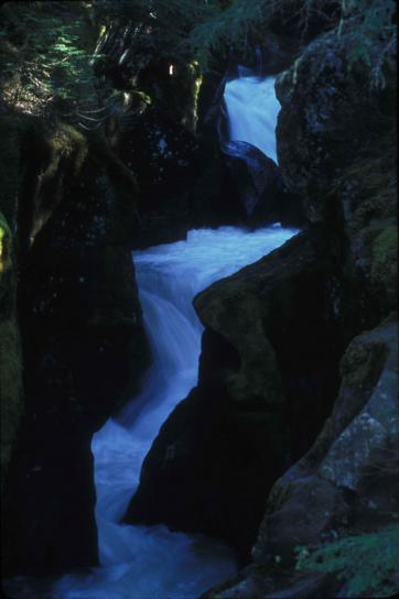 lavin, creek, kaskadkoppling, nedströms, rocky, terräng, glaciär, nationalpark