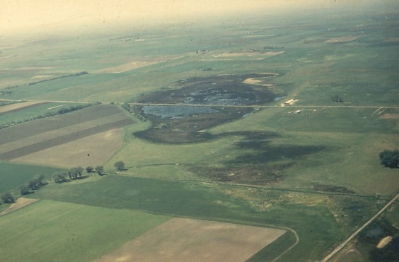 aerial, photo, prairie, pothole, road, center