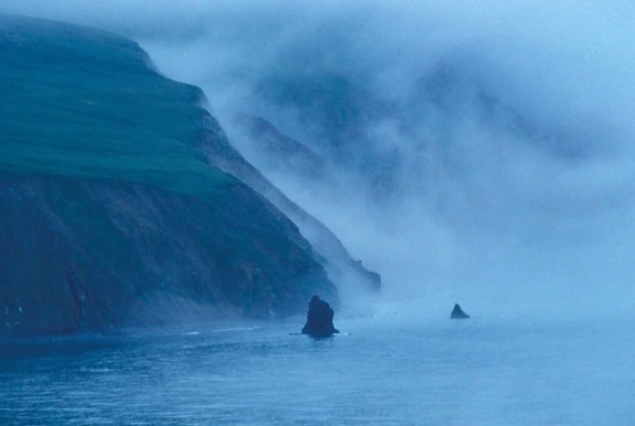 Beringovo moře, mlha, mlhavé, scénický