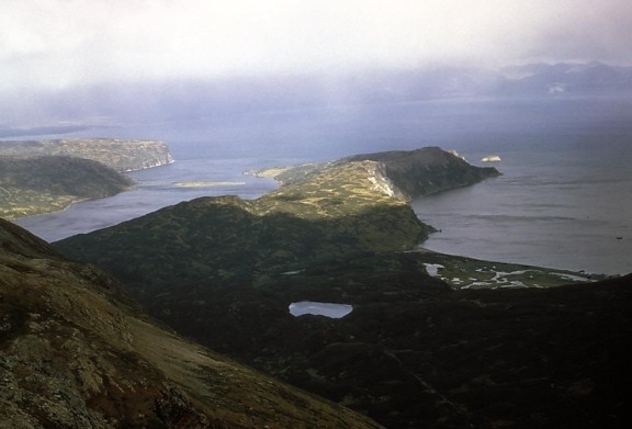 ομιχλώδης, Chignik, βουνό, Aleutian, νησιά